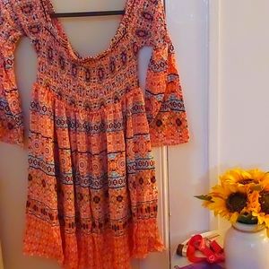 Torrid coral off the shoulder Challis smock dress size 00